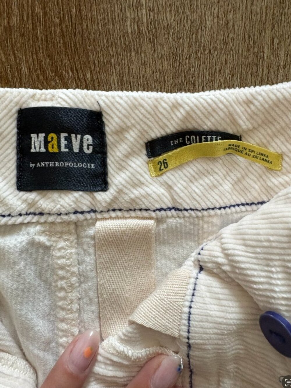 High-Rise Wide-Leg Corduroy Pants Off-White Cream Patch Pocket - Picture 3 of 4